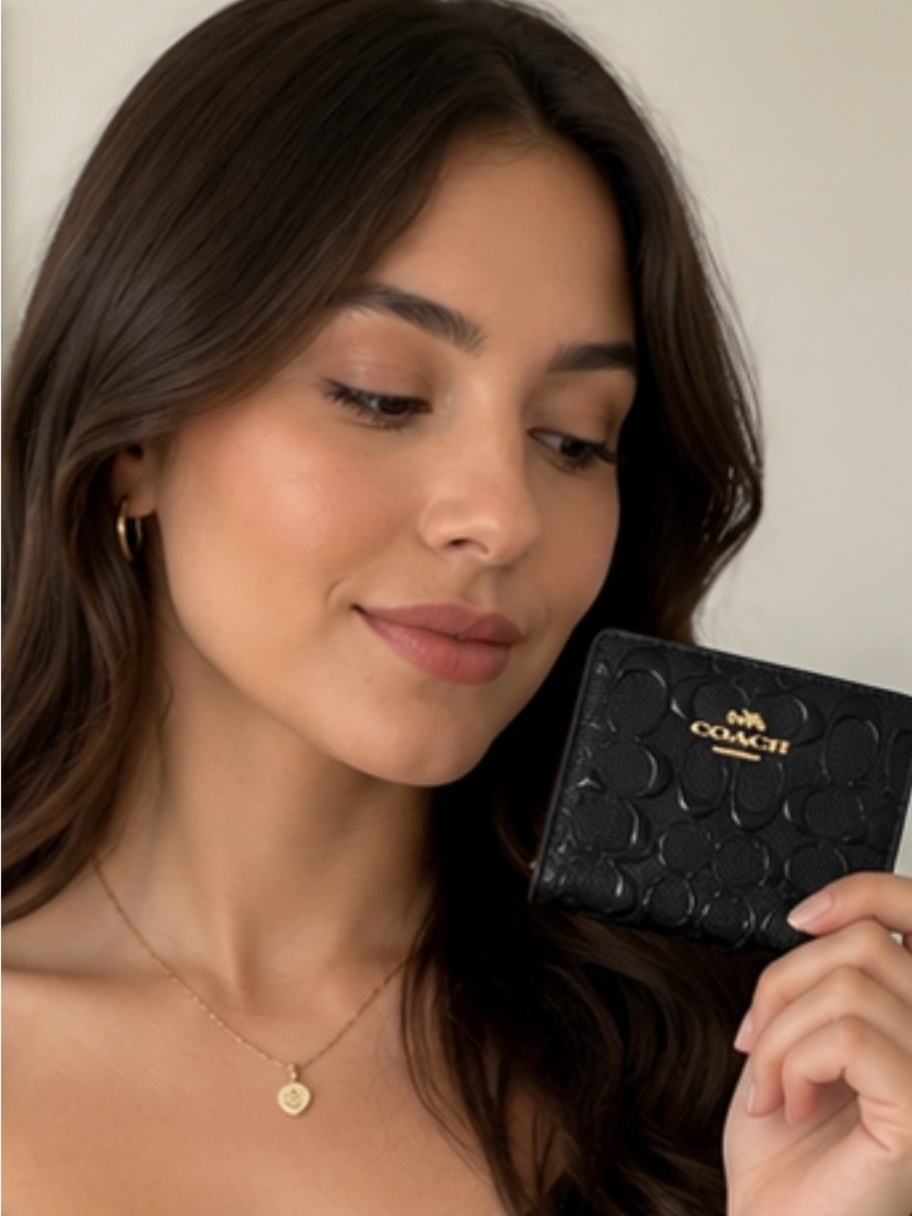Coach Black Patent Signature Zip Wallet with Gold Logo - Picture 2 of 10